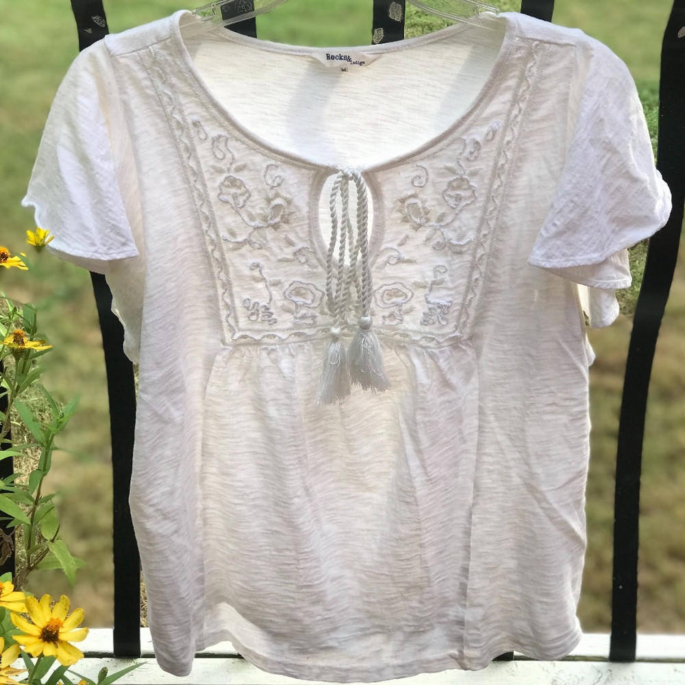 ROCKS & INDIGO Retro 60's Boho Top Flutter Sleeve